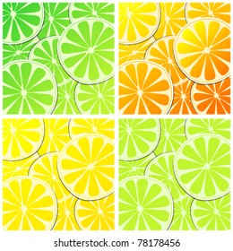 Vector set of citrus fruit background illustrations - lemon, orange, grapefruit and lime
