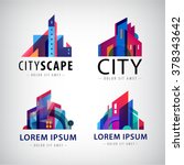 Vector set of city scape logos, building, property town, skyscrapers icons isolated. Houses property logos, building construction