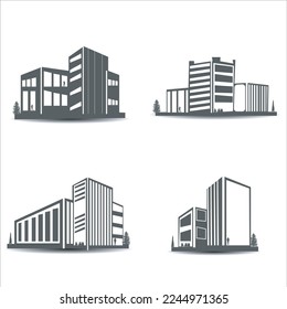 vector set of City silhouette in flat style. Modern urban landscape. Vector illustration. City skyscrapers building office, mall, hospital. skyline on white background