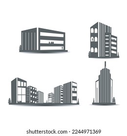 vector set of City silhouette in flat style. Modern urban landscape. Vector illustration. City skyscrapers building office, mall, hospital. skyline on white background