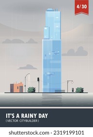 Vector set of Cityscape with building. Vector cartoon illustration of rainy landscape with buildings. Part four 4