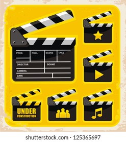 Vector set of clapboard design elements and icons. Movie and film graphics collection.