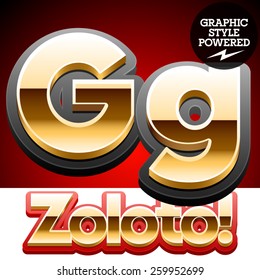 Vector set of classic 3D golden glossy font with black mat border. Optional different styles. Letter G