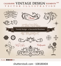 Vector set classic. Calligraphic design elements and book decoration, collection ornament retro