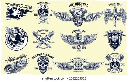 Vector Set of Classic Motorcycle Emblems Graphic Object Illustration