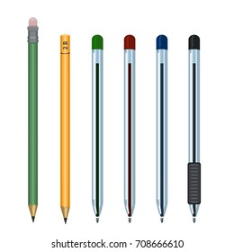 Vector Set of Classic Stationery Tools - Pencils and Ball-point Pens