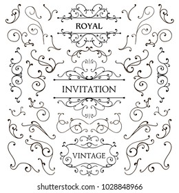 Vector set of classic swirls, luxury design elements. Frames and borders. Use for ad, invitations, etc.
