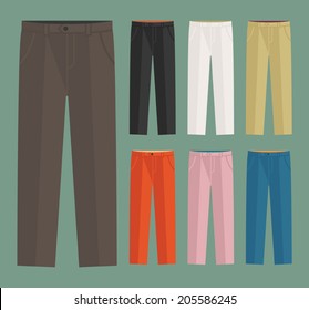 Vector set of classic trousers for men with seven color options