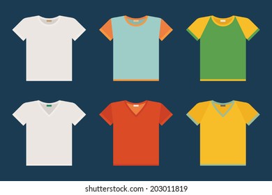 Vector set of classic t-shirts and v-neck t-shirts