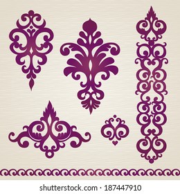 Vector set with classical ornament in Victorian style. Ornate element for design. Frames and vignettes for your text. Pattern for wedding invitations, greeting cards. Traditional floral decor.