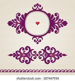 Vector set with classical ornament in Victorian style. Ornate element for design. Frames and vignettes for your text. Pattern for wedding invitations, greeting cards. Traditional floral decor.