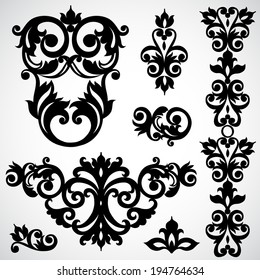 Vector set with classical ornament in Victorian style. Ornate element for design. Frames and vignettes for your text. Pattern for wedding invitations, greeting cards. Traditional floral decor.