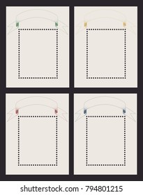 vector set of clean templates of postage stamps in the pockets on the album page. small souvenir sheet of four flowers with flowing ribbons
