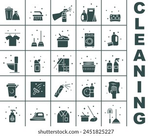 Vector set of cleaning icons. Dark icons of cleaning company symbols. Cleaning icons. EPS 10.