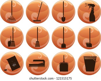 vector set of cleaning icons on buttons