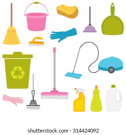 Vector set of cleaning tools.