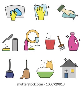 Vector set of cleaning tools. Flat design style.