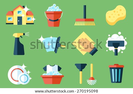 Vector set of cleaning tools. Flat design style.