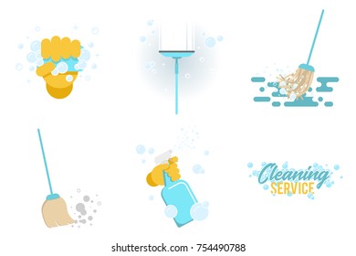 Vector set of cleaning tools symbols on white background
