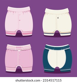 Vector set of cloth baby diapers. Eco friendly diapers