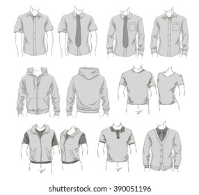 Vector set of clothes template for visualisation branding. Promo apparel.