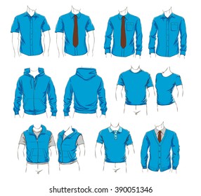 Vector set of clothes template for visualisation branding. Promo apparel.