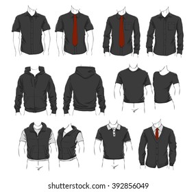 Vector set of clothes template for visualisation branding. Promo apparel.