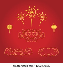 Vector set of clouds in chinese style. Set for the Chinese New Year