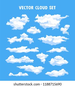 Vector set of clouds on a blue background. Elements for design.