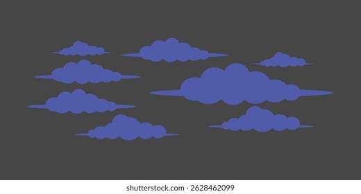Vector set of clouds in sky illustration as black silhouettes for weather forecast icons, dreamy scenes, fantasy themes and minimal nature designs