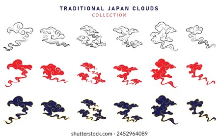 vector set of clouds in traditional japanese or chinese style, design elements, cloud icons collection