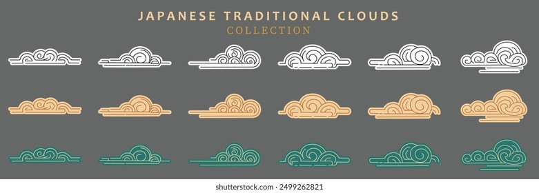 Vector conjunto de nubes en estilo tradicional japonés o chino, Elementos de diseño, colección de iconos de nube	