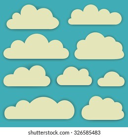 Vector set of clouds, white clouds of different shapes and sizes in a flat style, pop art bubbles of clouds for speach 
