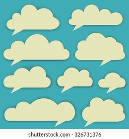 Vector set of clouds, white clouds of different shapes and sizes in a flat style, pop art bubbles of clouds for speach 