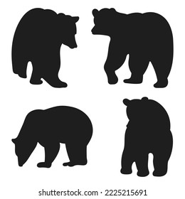 Vector set of clubfoot bear standing, different silhouettes of mammals wild animals hand drawn, isolated vector
