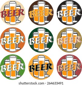 vector set coaster with beer glasses on different colors background