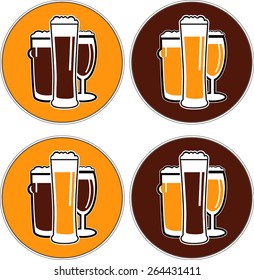 vector set coaster with different beer glasses with dark and light colors