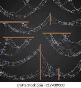 Vector Set of Cobwebs Dangling From Ceiling, in the Corners and Between Walls
