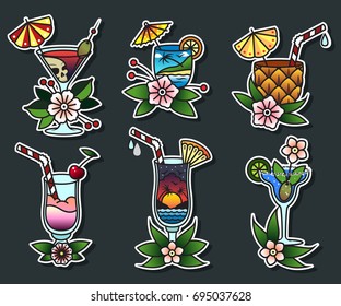 Vectorset Cocktailbrillen Traditionelles Tattoo-Design