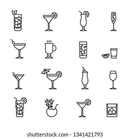 Vector set of cocktail line icons.