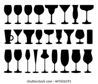 Vector Collection Black Wine Glasses Silhouettes Stock Vector (Royalty ...