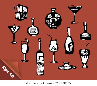 Vector set cocktails and bottle