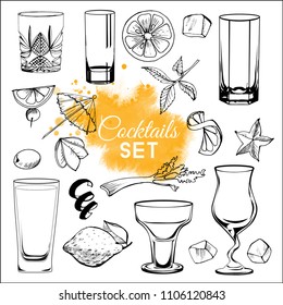 Vector set of cocktails. Hand drawn sketch