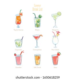 Vector set of cocktails. Hand drawn vector illustration