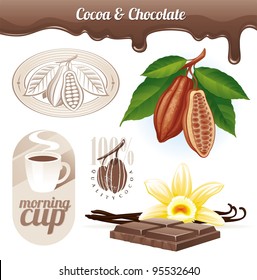 Vector set - Cocoa beans and chocolate