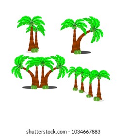 Vector set of coconut trees by the sea with white background Used in printing and web.