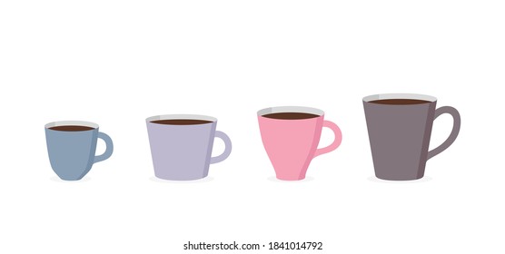 Vector set of cofee cups isolated on white background. Colorful Illustration