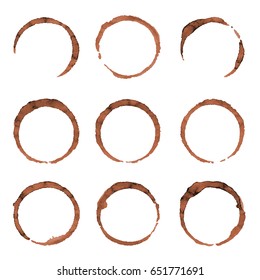 Vector set of cofee ring stains. Grunge style design