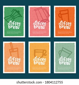 Vector set of coffee banners with retro colorful patterns. Great for food packaging design projects, graphics, advertisement, promotional content.