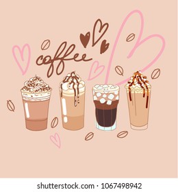 Vector set with coffee and chocolate dessert drinks